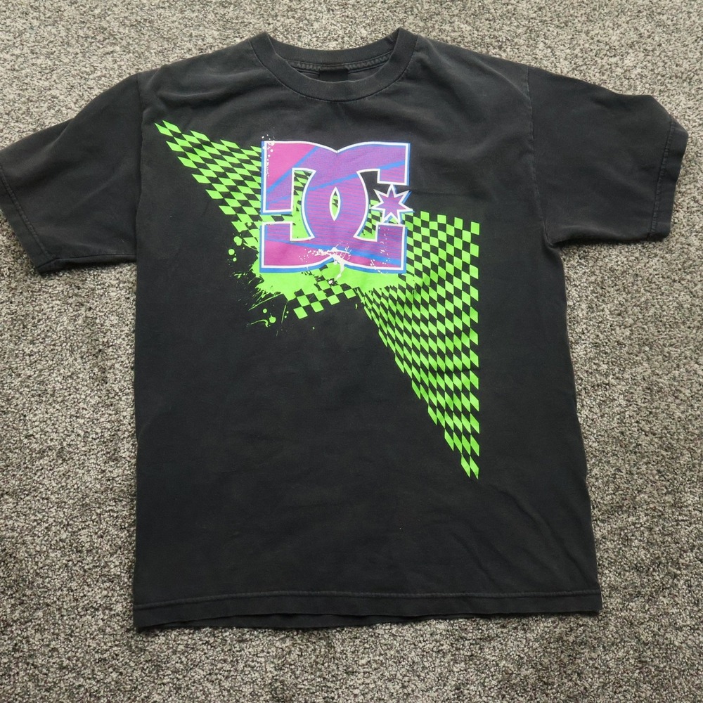 vintage DC Shoes Shirt Men's Medium Black Graphic Checkered Skater Streetwear